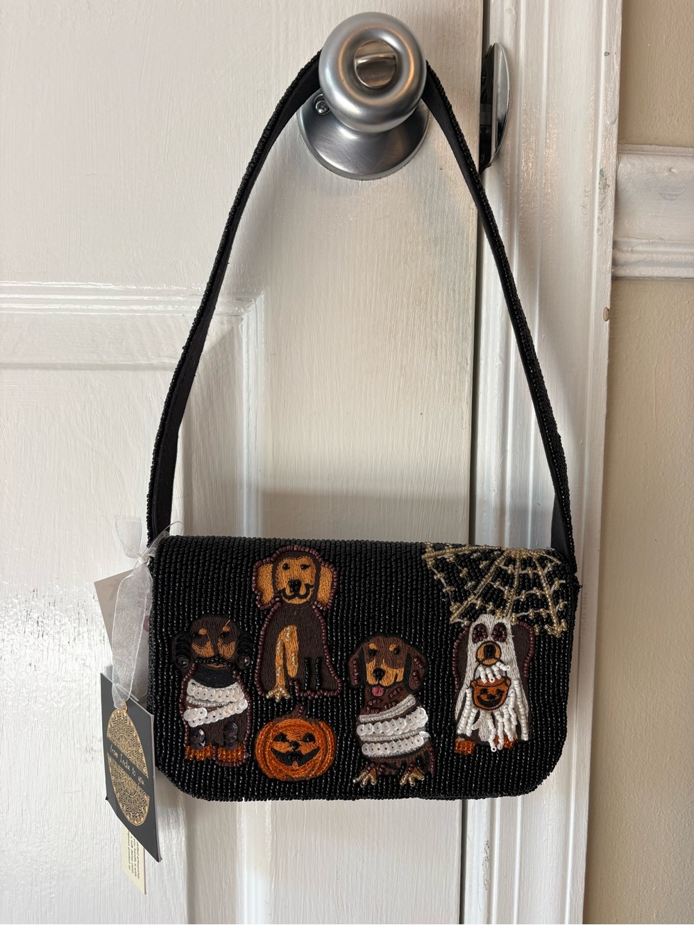 TJ Maxx Beaded Black Halloween Dachshund Motif Shoulder Bag
